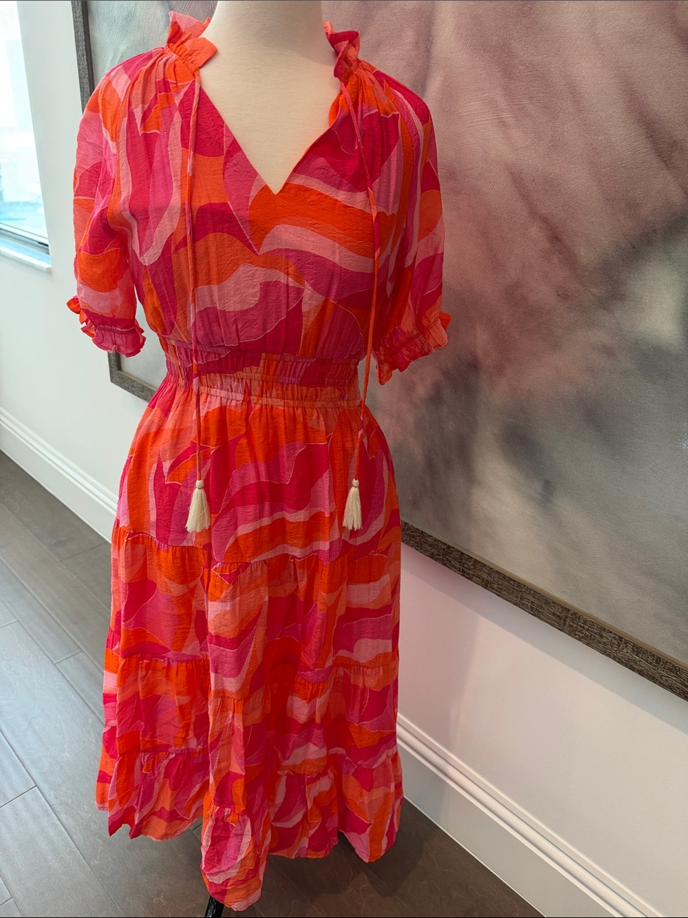 THML Pink & Orange Wave-Print Maxi Dress
